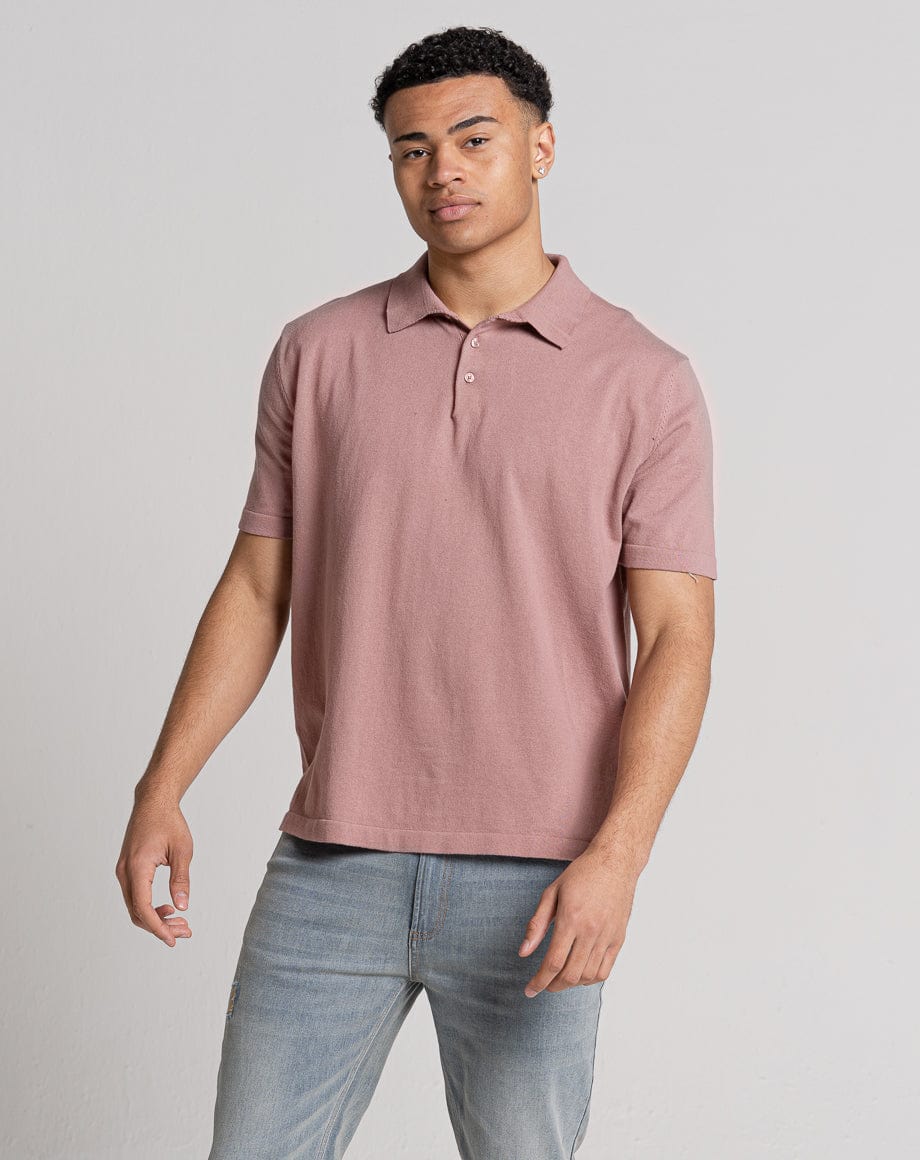 ESSENTIAL OVERSIZED SHORT SLEEVE KNITTED POLO PINK