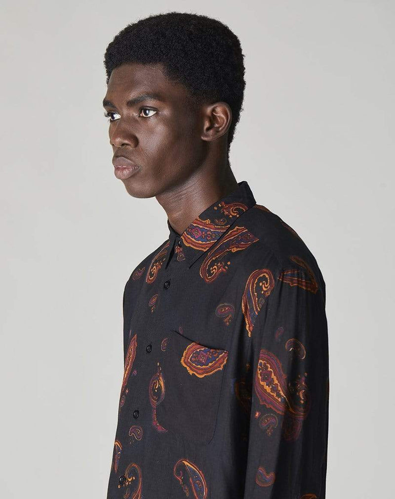 Bellfield Menswear BELLFIELD RIMBAUD PAISLEY PRINT LONG SLEEVE MENS SHIRT | BLACK