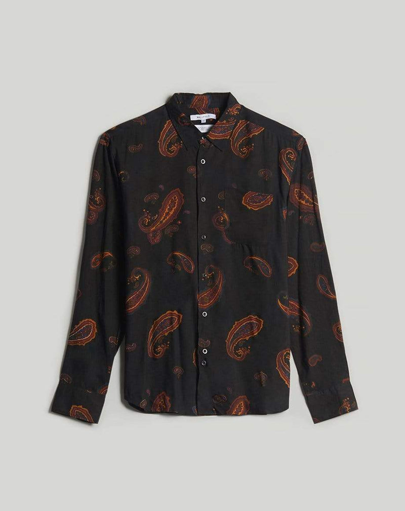 Bellfield Menswear BELLFIELD RIMBAUD PAISLEY PRINT LONG SLEEVE MENS SHIRT | BLACK